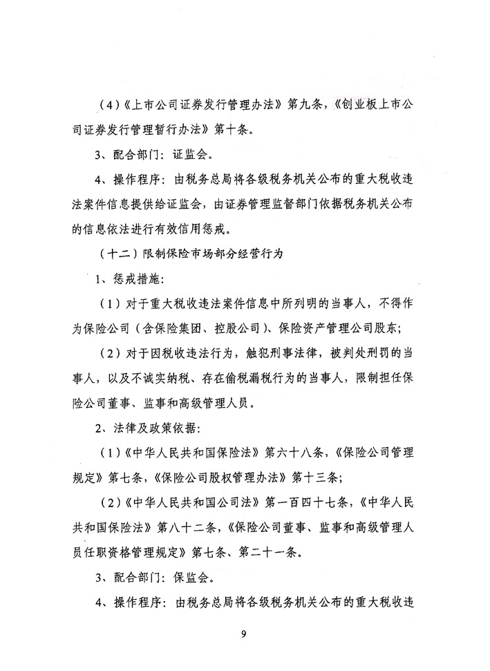 关于落实《关于对重大税收违法案件当事人<br>
实施联合惩戒措施的合作备忘录》的通知